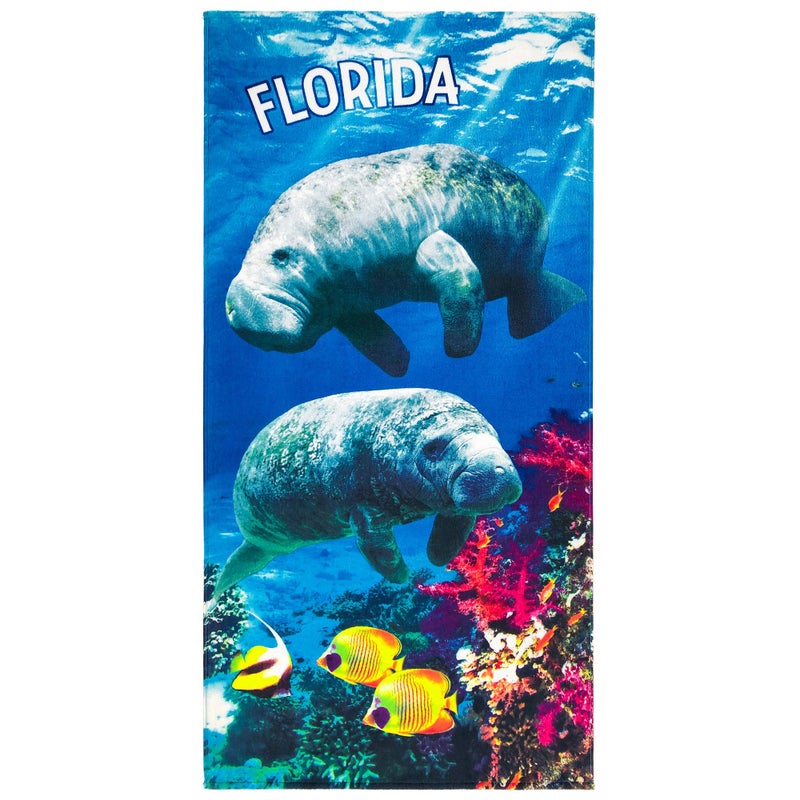 Softerry Florida Manatees Beach Towel 30 x 60 inches Printed Velour 100% Cotton - Image 2